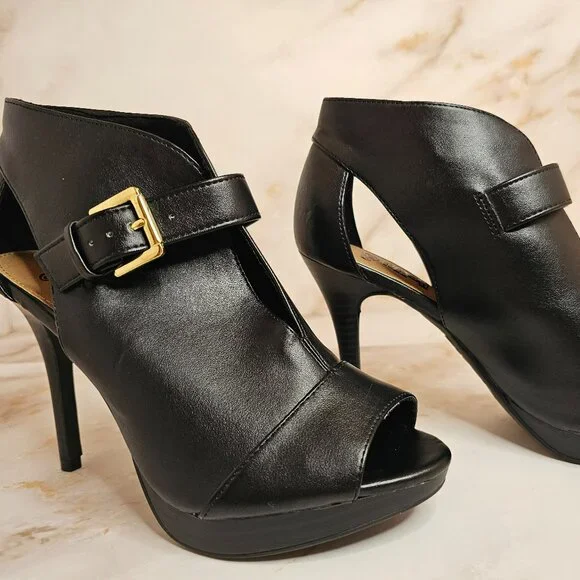 Brash Black Open Toe Heels with Buckle, Size 6 - Picture 3 of 10